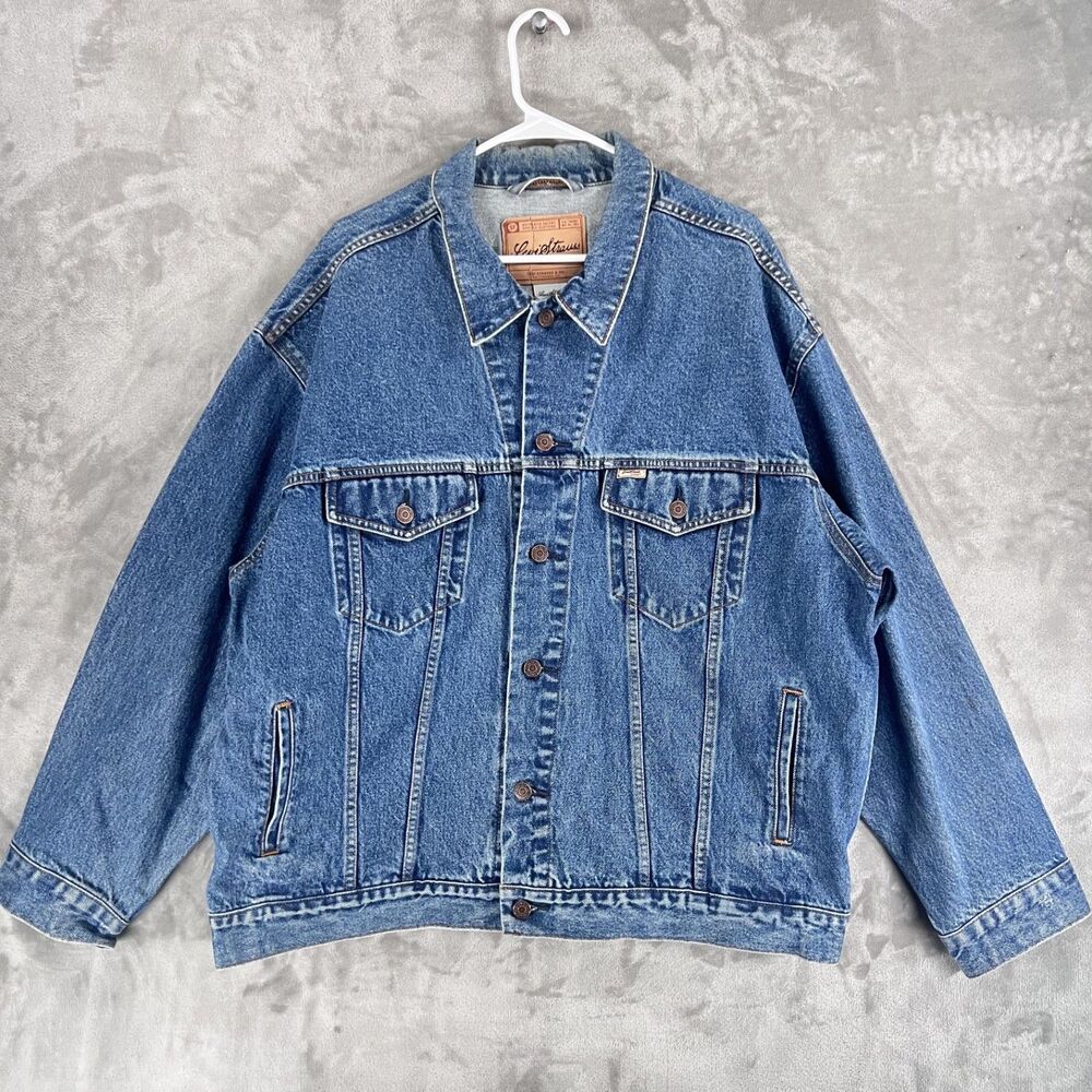 Levi Strauss Signature Denim Jacket Mens 2XL Blue Jean Trucker 100% Cotton Y2K